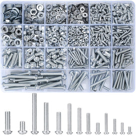 1080 Pcs Screws Bolts and Nuts Assortment Kit, Metric Machine Screws and Nuts and Bolts and Flat Washers, M3/M4/M5/M6 Phillips Slotted Pan Head Hex Bolts and Nuts Sets - 900g/16 Size